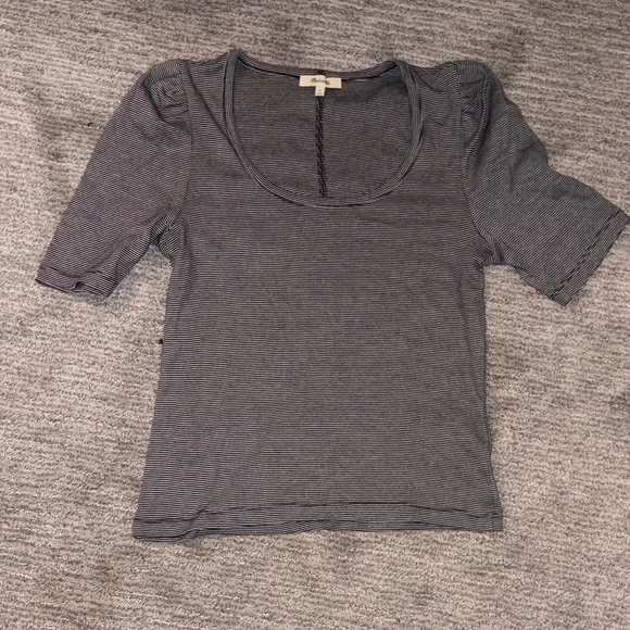 Madewell Navy & White Thin-Striped Scoop Neck Tee Nwot - Picture 3 of 6